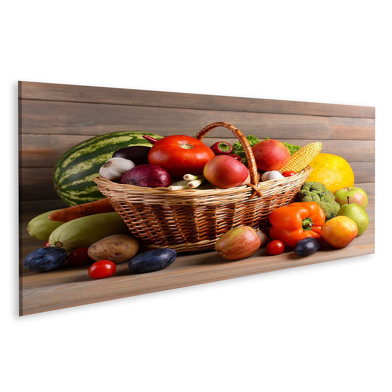 Tableau sur toile panier fruits légumes bio déco murale cuisine