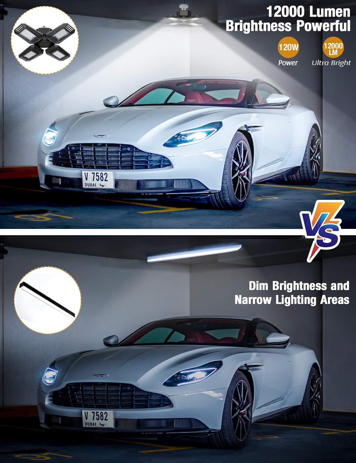 Review VEARMOAD LED Garage Lights, 120W Garage Lighting 12000LM 4 Panels Deformable E26/E27 Workshop Lights, 6500K Retractable Garage Ceiling Lights for Basement, Warehouse, Garage, Storage, Workshop