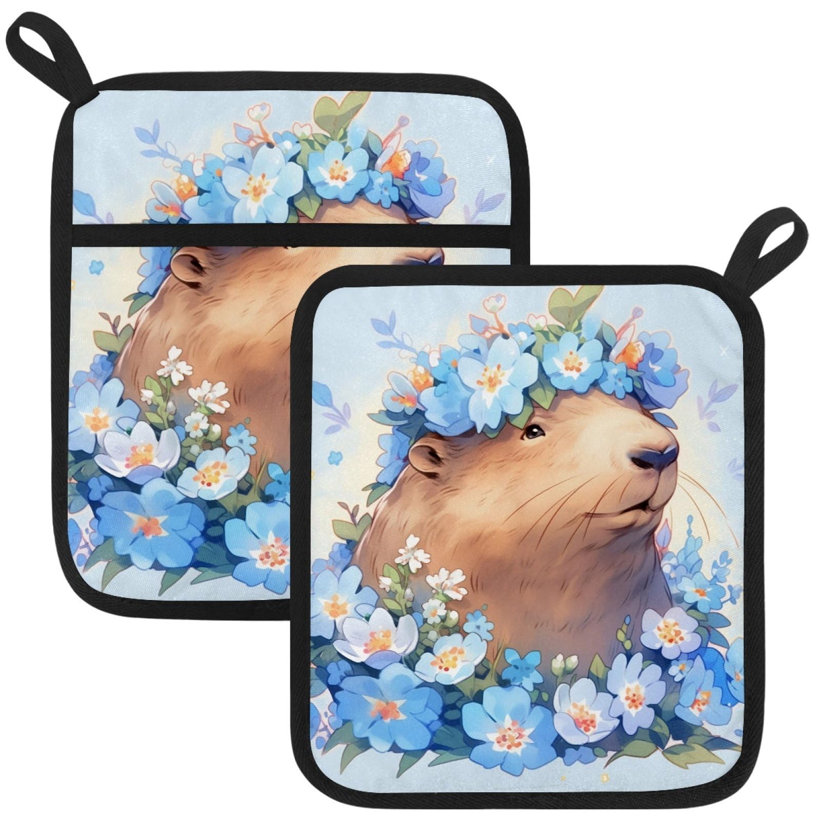 VAPOKF Cartoon Capibala Daisy Pot Holder, Heat Resistant Oven Cloths, Potholders & Oven Gloves, for Kitchen Cooking & Baking, Thick & Safe, Protection of Hands From Hot Utensils