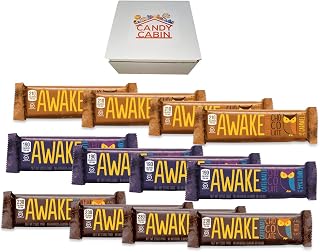 Awake Caffeinated Chocolate Energy Bar (12 Count) BY CANDY CABIN (Milk Chocolate - Caramel - Dark Chocolate)