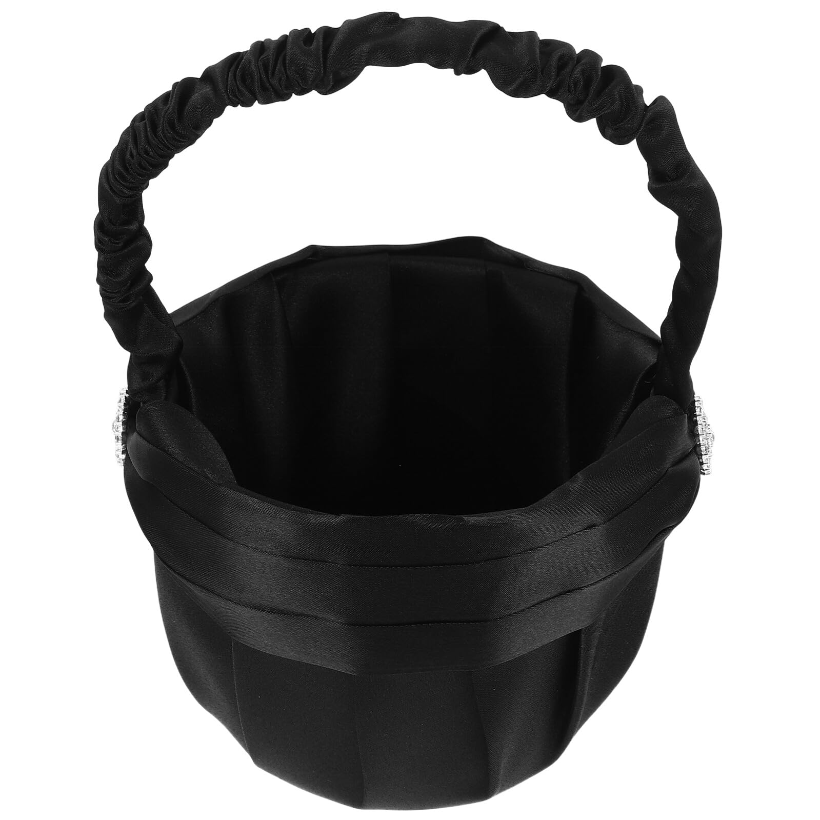 TOYANDONA Wedding Flower Girl Basket Black Rhinestone Handle 13x22cm Woven Storage Basket for Bride Rustic Elegant Ceremony and Party Supplies