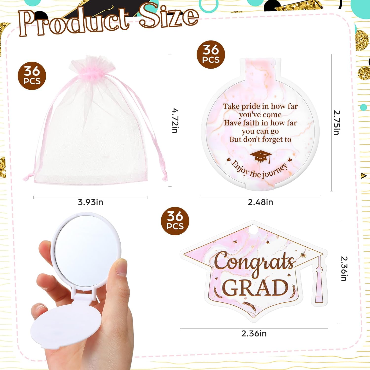 Thyle 36 Set Graduation Gifts for Women Class of 2026 Mirror Compact Bulk with Cards and Organza Bags Graduate Gift for Her Graduation Compact Mirror for Daughter College Medical High School Student