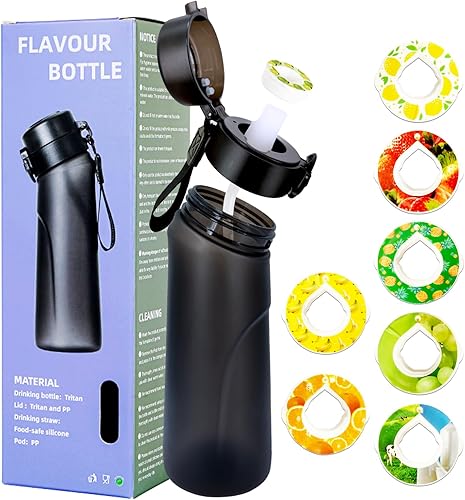 Botella de agua de aire con 7 cápsulas de sabor, juego de iniciación de botella de agua potable de aire de 22.1 onzas fluidas con cápsulas de sabor,