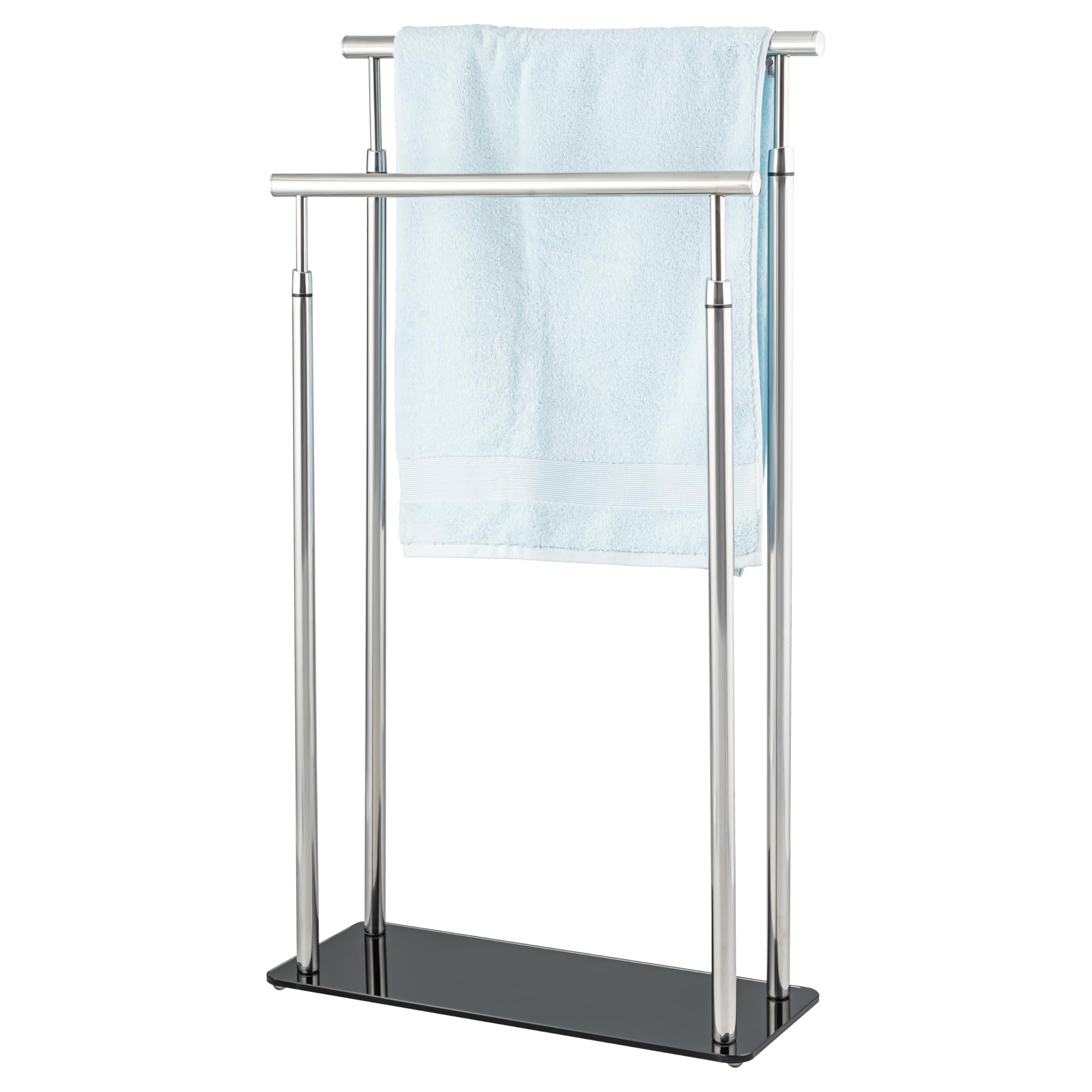 Bremermann Silver Stainless Steel Towel Holder - 2 Bar, Staircase Design, Safety Glass Base, Freestanding