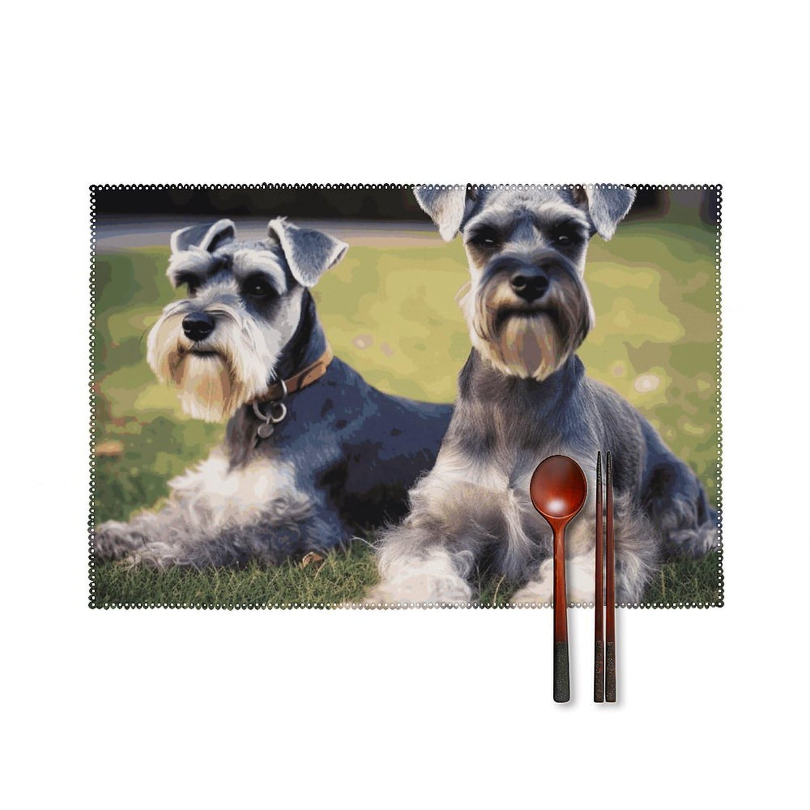 Set de table motif schnauzer pour repas de famille, lot de 6 protections de table lavables