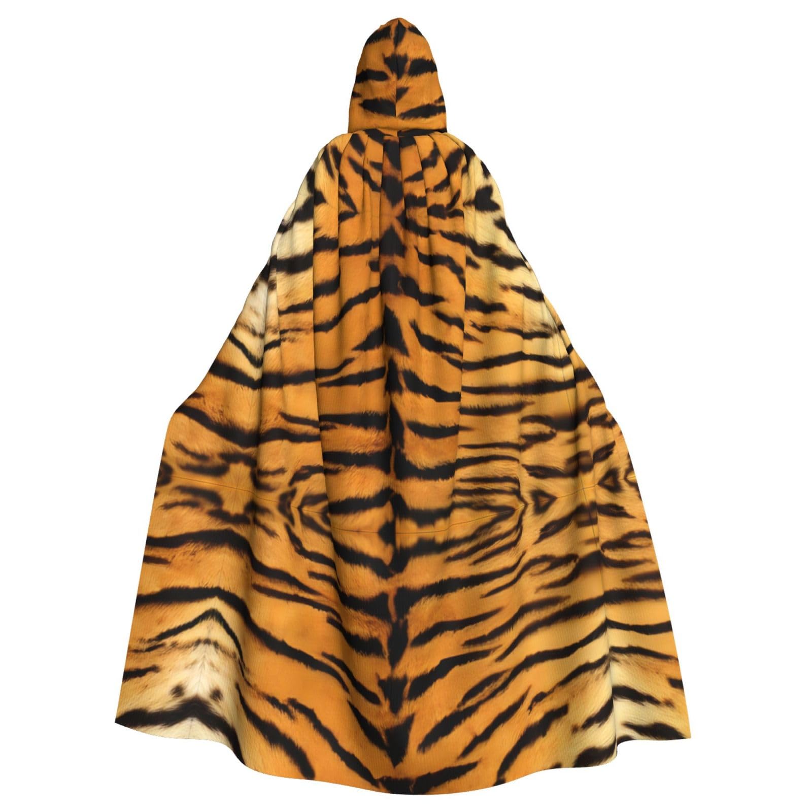 Mantello con cappuccio per Halloween, per adulti, facile da pulire, perfetto per feste e cosplay, palcoscenico e altro, con pelle di tigre, nero, Taglia unica