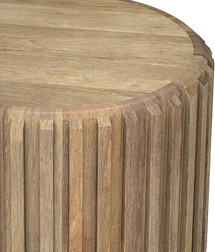 Miniatura 34 de SIMPLIHOME Demy - Mesa auxiliar redonda de metal y mango macizo de 18 pulgadas de ancho en color natural/negro, con parte superior de madera de