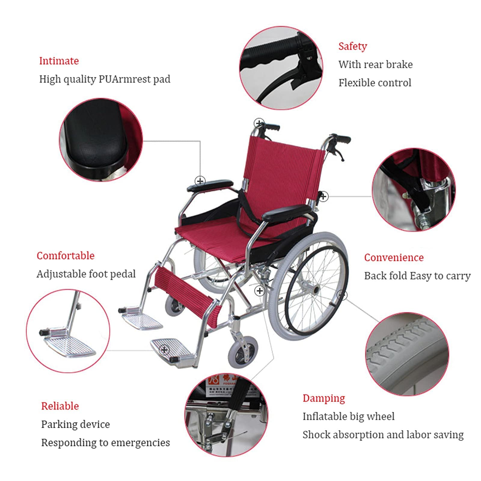 Sillas de Ruedas Plegables Silla de Ruedas Manual, Ultraligera Silla de Ruedas de Aleación de Aluminio