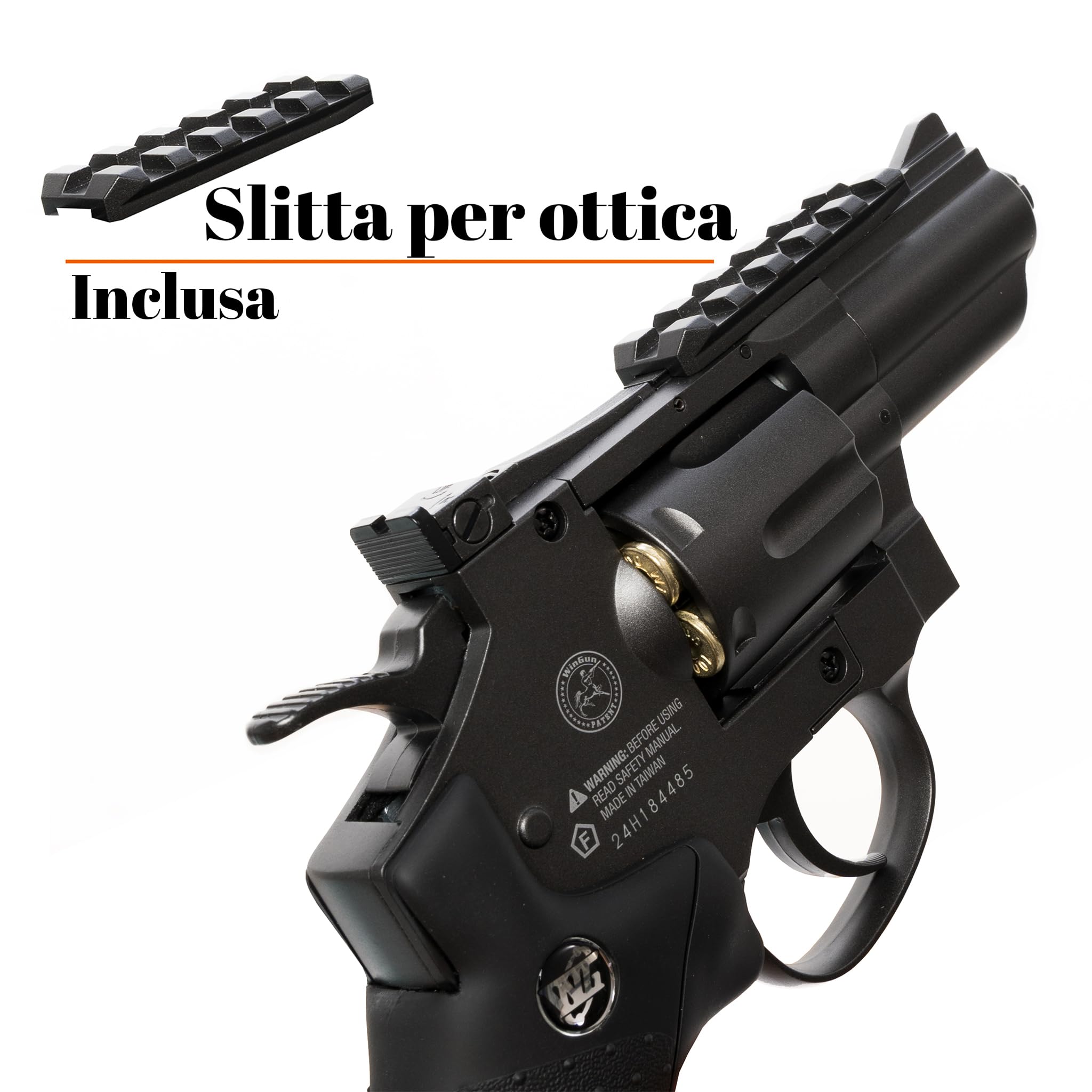 Pistola Softair Revolver, Pistola a Pallini, 5 bombolette Co2, 1000 Pallini 6mm, caricatore, 6 bossoli, Airsoft, Pistole Softair, potenza 0,9 joule, dimensioni cm 34x12,5