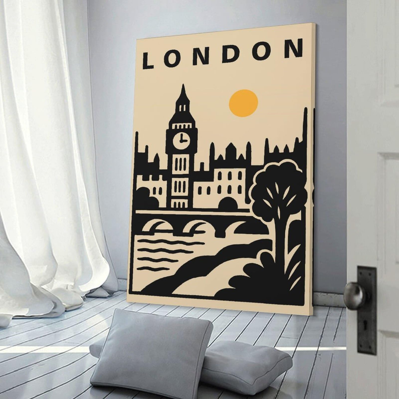 Junmoney Decorative Wall Artwork London Cityscape Illustration, 16x24inch(40x60cm), for Corridors, Hallways Or Apartment Entries, Wall Decor to Refresh Empty Corners