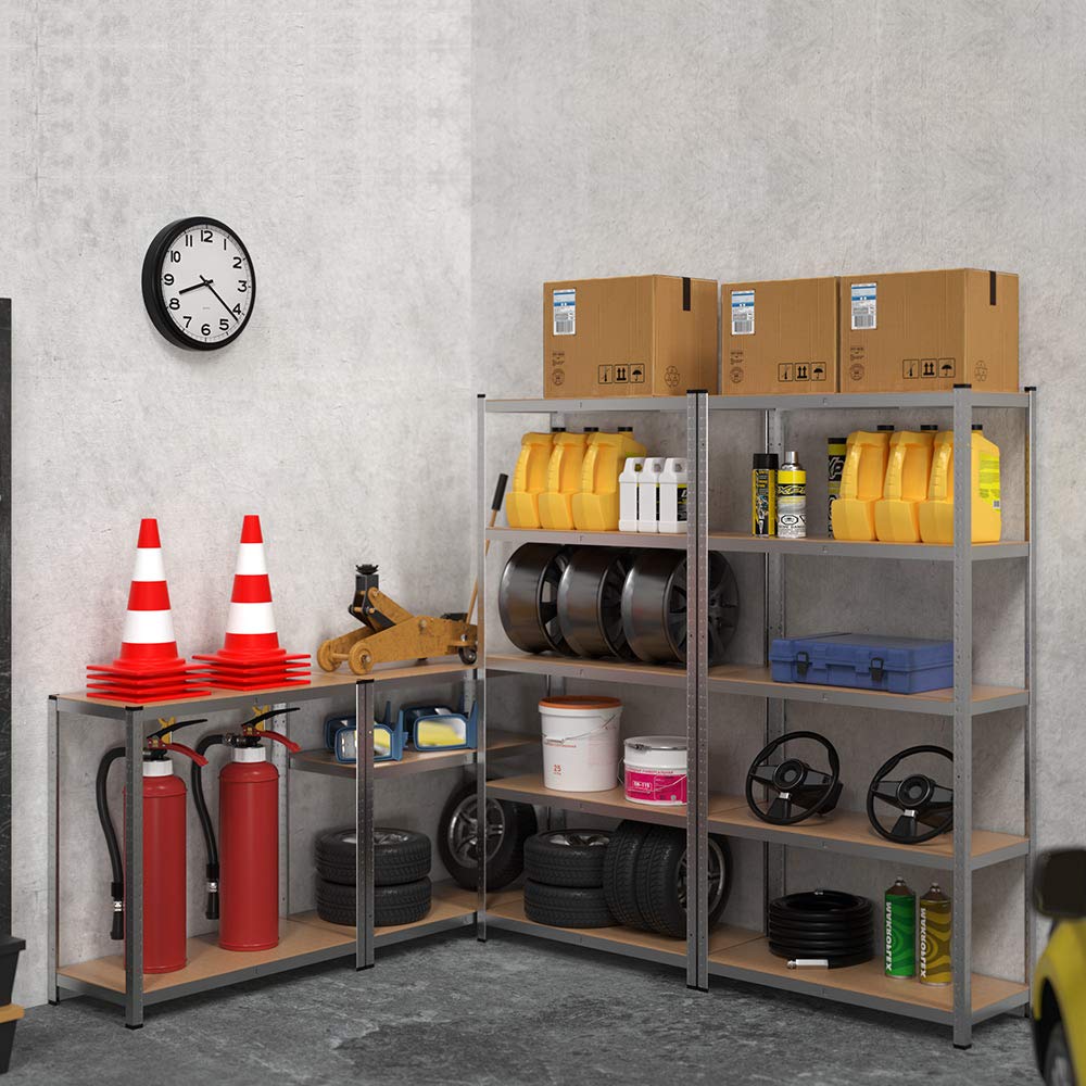 Monzana® Estantería Almacenaje Metálica 180x90x60cm 875kg Estanterías Trastero Cocina Modular para Cargas Pesadas 5 Baldas MDF Taller Garaje Plata