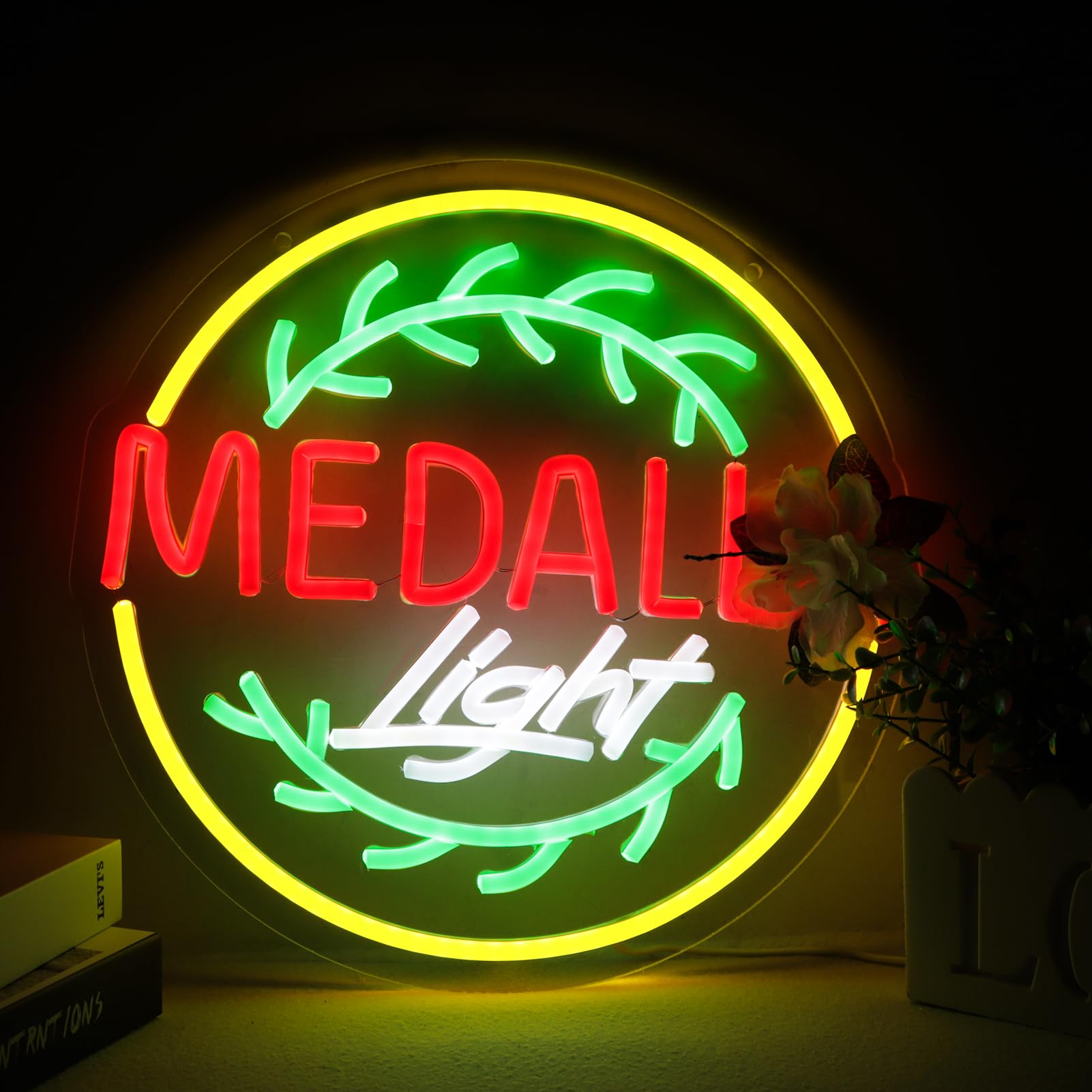 WonderfulLife Beer Light Neon Signs for Medalla in Bar Pub Club or Garage,Bright Led Light for Home Bar and Man Cave Decor,Wall Art Lighting for Restaurant Easy Hanging. — image 1