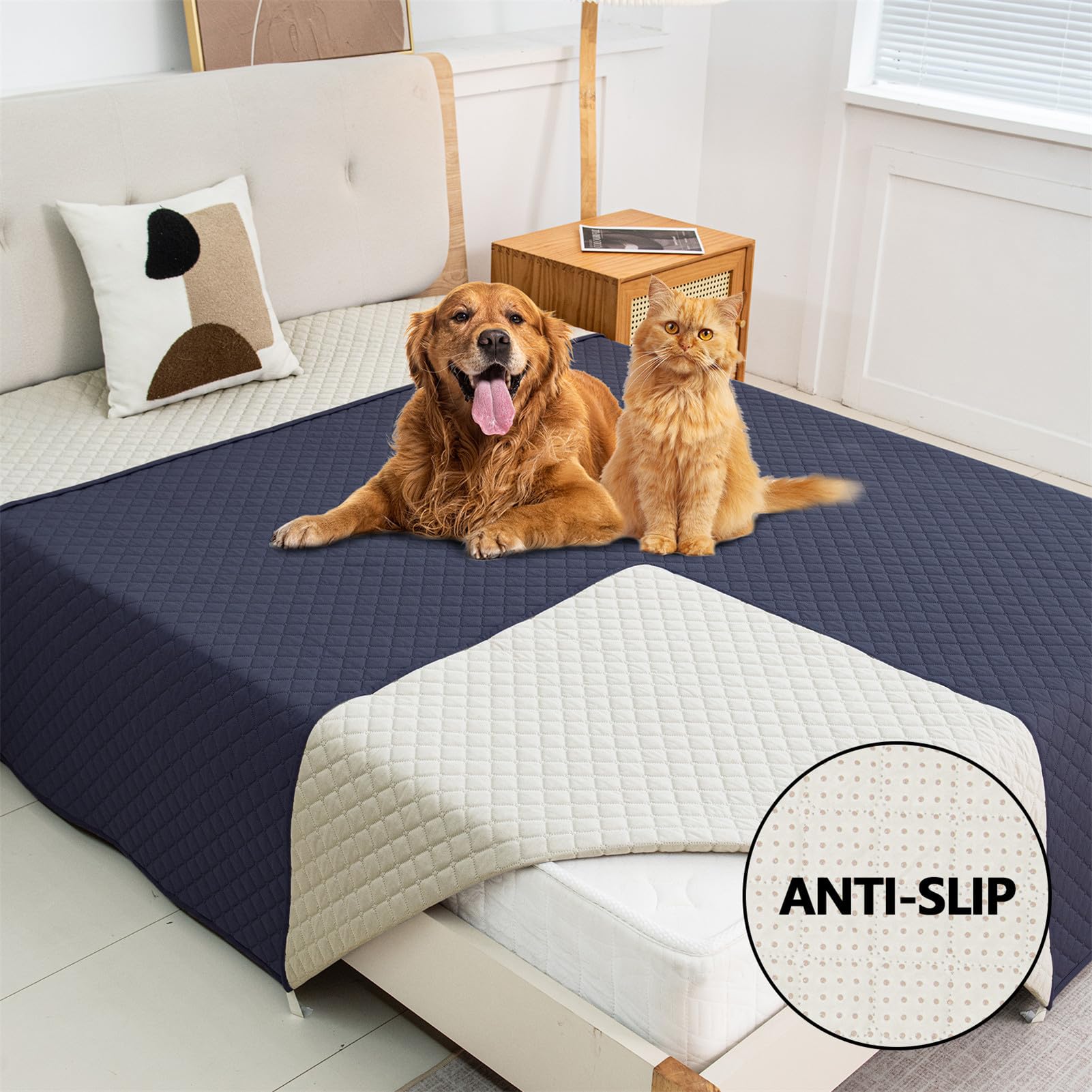 Couverture Chien ImperméAble, AntidéRapant Lavable Tapis pour Chiens Chats, Plaid Chien IdéAle pour Grandspetits Chiens Protection Canapé Lit Voiture (Bleu Gris,82in x 86in)
