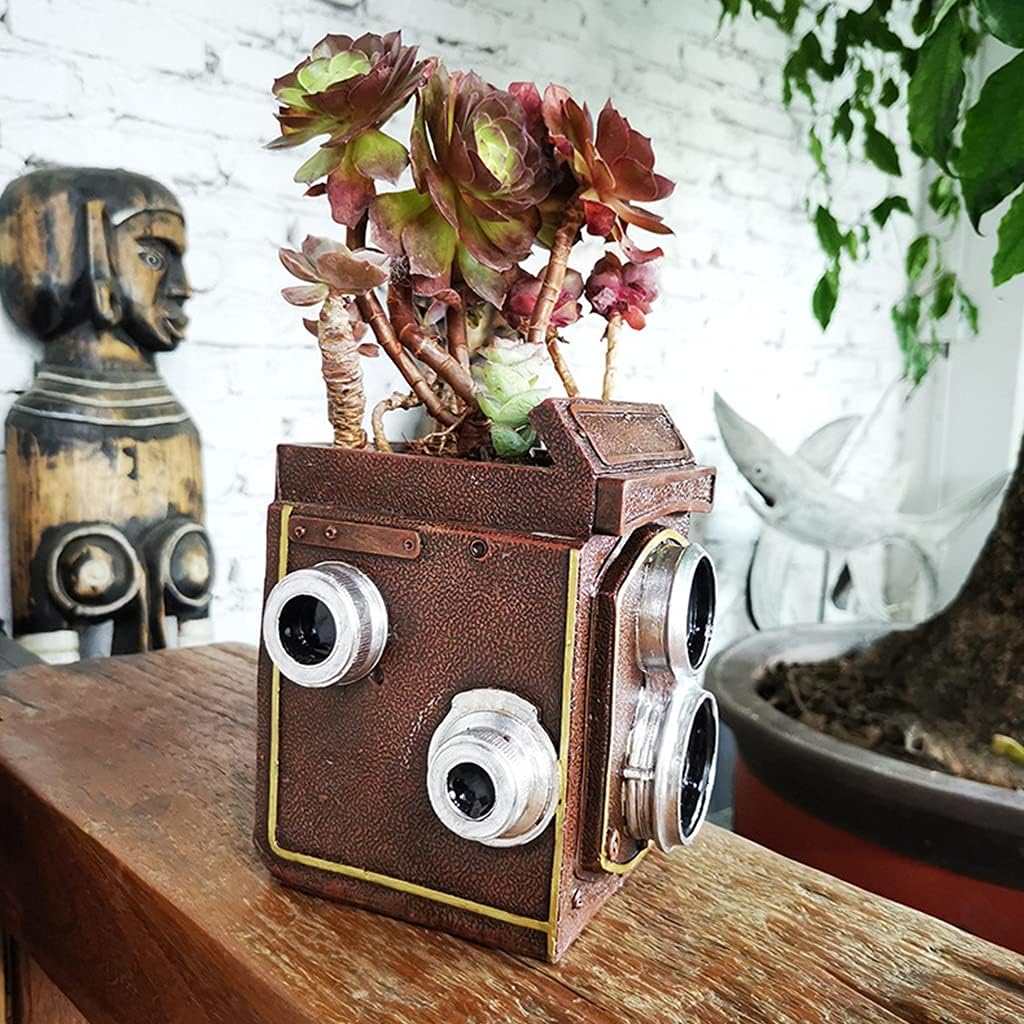 Flower Pot Vintage Camera Shaped Flowerpot Planter for Yard Garden Outdoor and Indoor Exquisite Resin Crafts Decoration