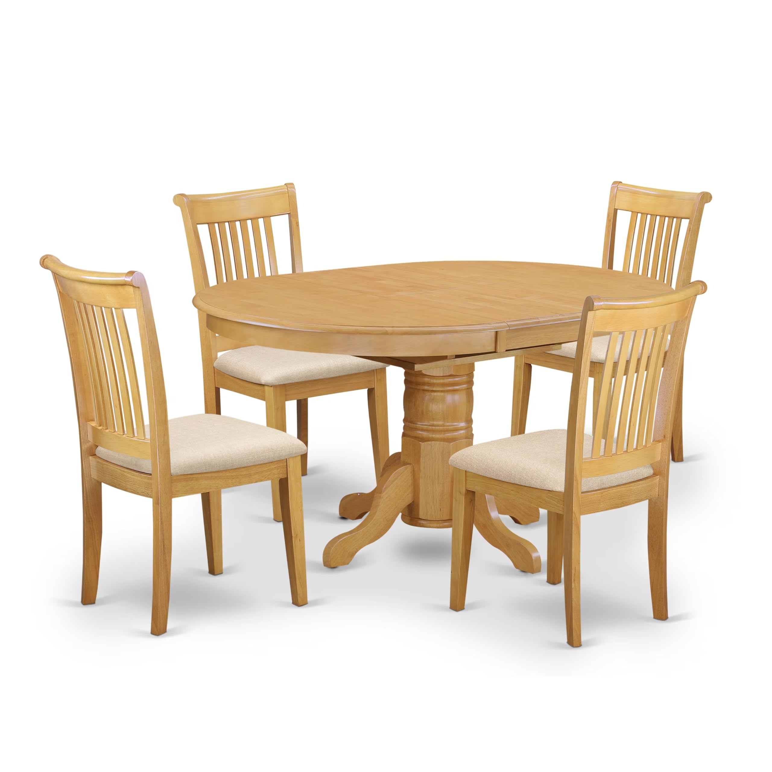 East West Furniture AVPO5-OAK-C 5 Piece Kitchen Table Set for 4 Includes an Oval Dining Room Table with Butterfly Leaf and 4 Linen Fabric Upholstered Chairs, 42x60 Inch, Oak