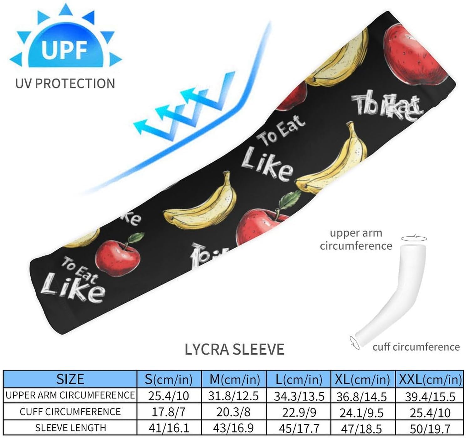 I Like To Eat Apples And Bananas Arm Sleeves Sun Protection Sleeves Sports Cooling Arm Compression Sleeve for Men Women