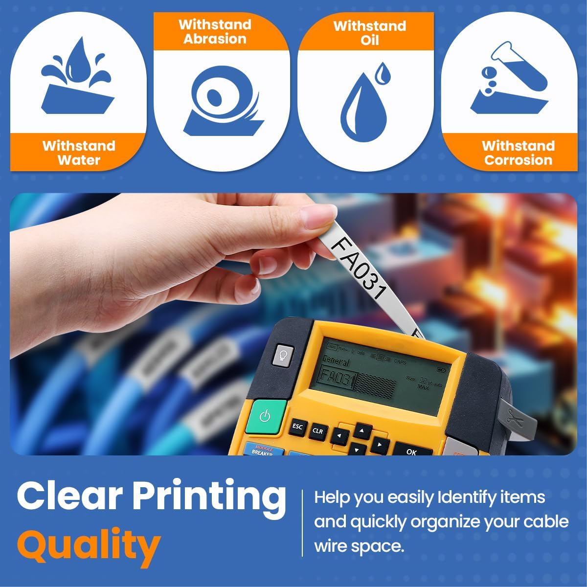 A18053 Heat Shrink Tube Labels Replacement for DYMO Rhino 18053 Fit with DYMO Rhino 4200 5200 5000 6000 Industrial Label Maker (Black on White, 3/8" x 4.9'),10-Pack