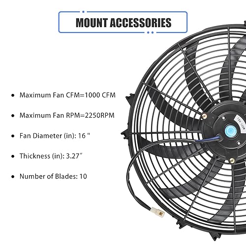 Miniatura 65 de Ventilador delgado de 12 pulgadas, ventilador eléctrico de enfriamiento para radiador, motor universal de alto rendimiento de 12 V 80 W con kit