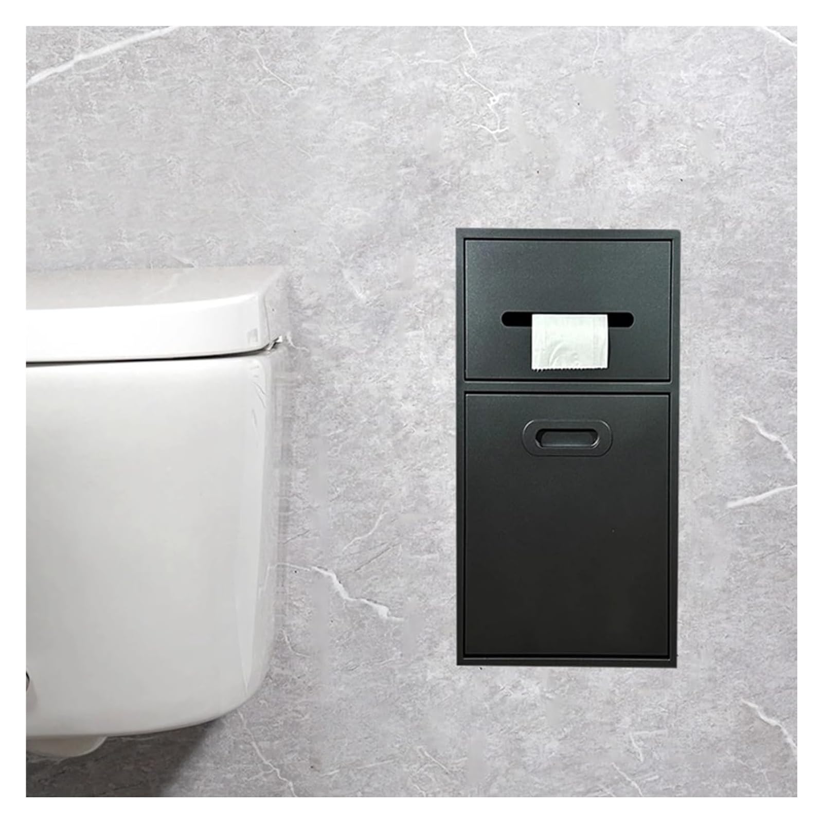 Flush-Mounted Toilet Paper Holder， Stainless Steel Niche With TP Holder And Trash Can(Black,7.8x19.7x5.5in)
