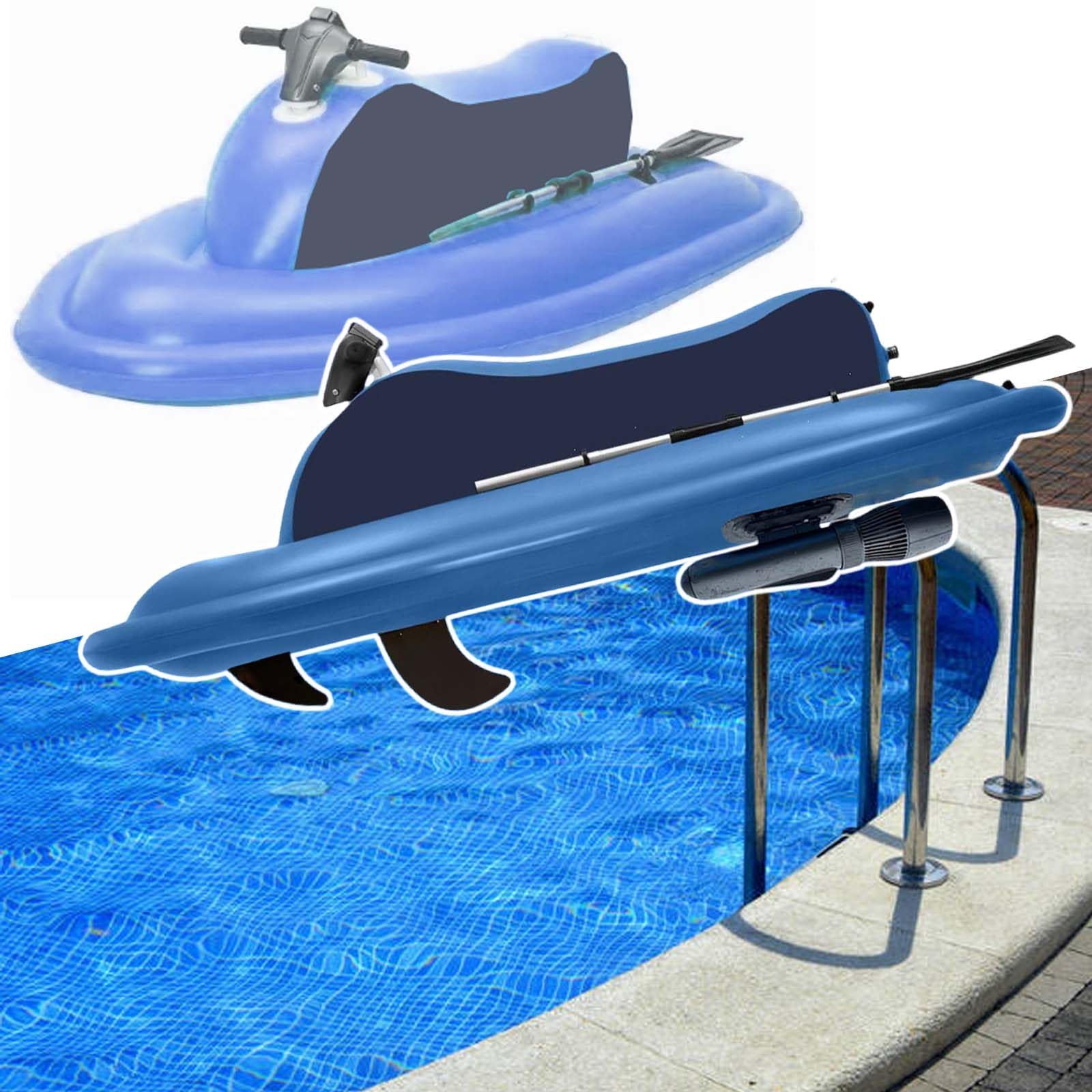 Jet Ski Bateau gonflable avec scooter sous-marin, flotteur de piscine électrique motorisé avec rames et pompe à air, comprend des ailerons grands et petits