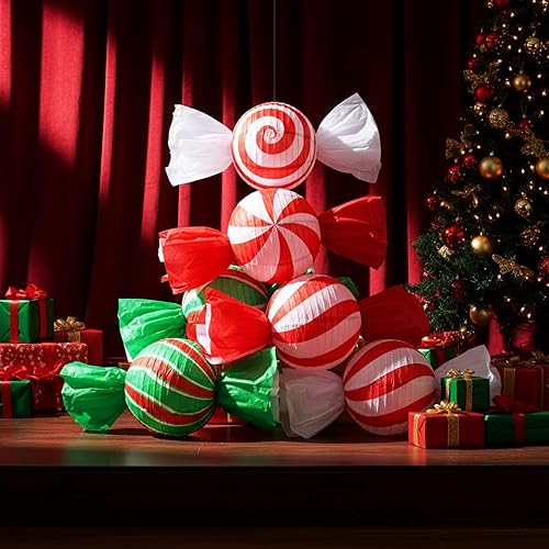 Miniatura 5 de 15 linternas de papel de Navidad de 12 pulgadas, faroles de caramelo de Navidad, adornos colgantes para interiores y exteriores, fiesta de Navidad,