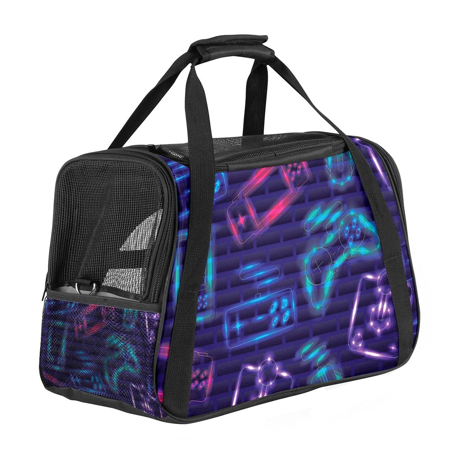 Sac de transport pour animal domestique avec motifs jeu vidéo pour voyage en avion