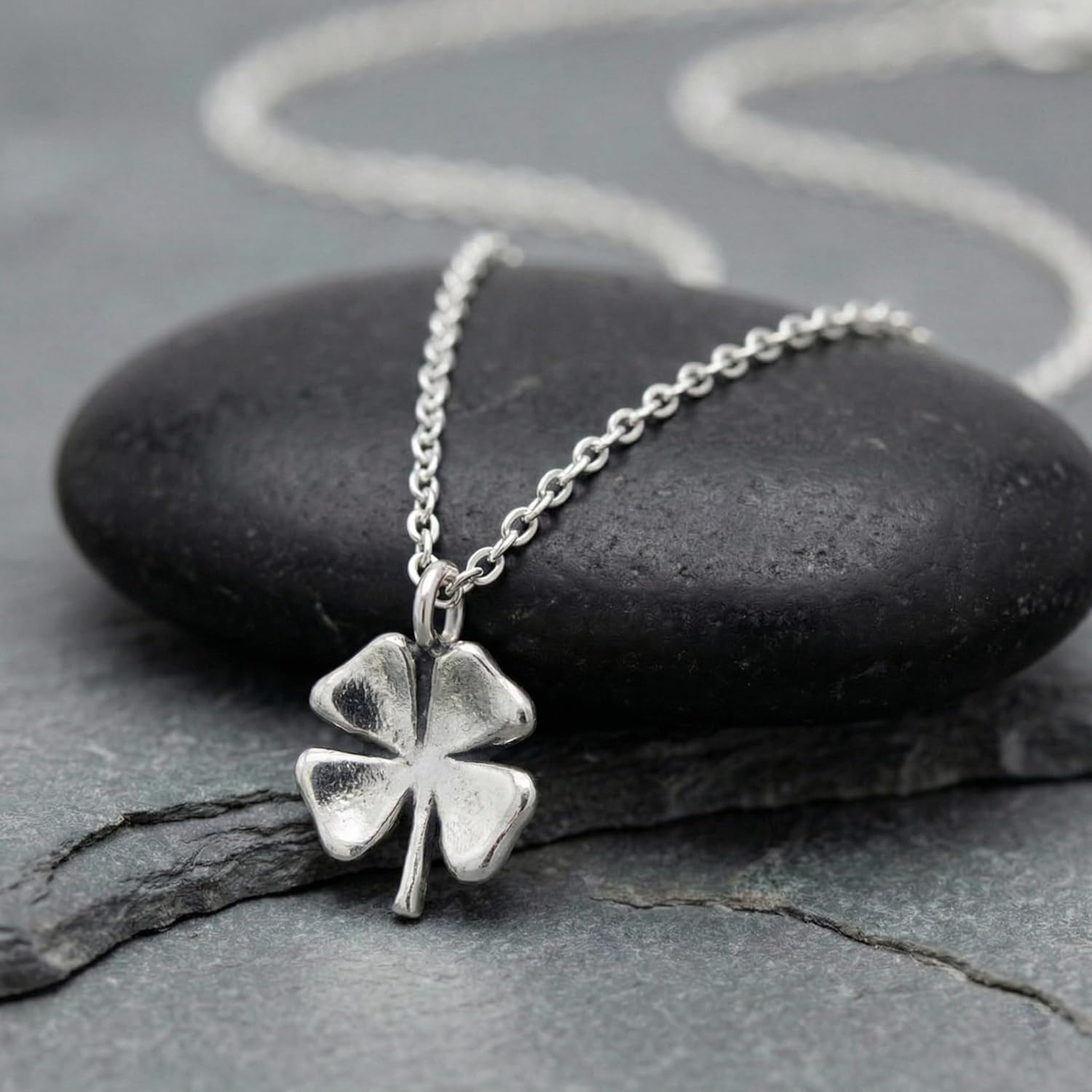 EnCharmed Irish Shamrock Charm Necklace for Women, Sterling Silver Dainty Handmade Necklace, Lucky Four Leaf Clover Pendant, Everyday Minimal Layering Jewelry, 18"