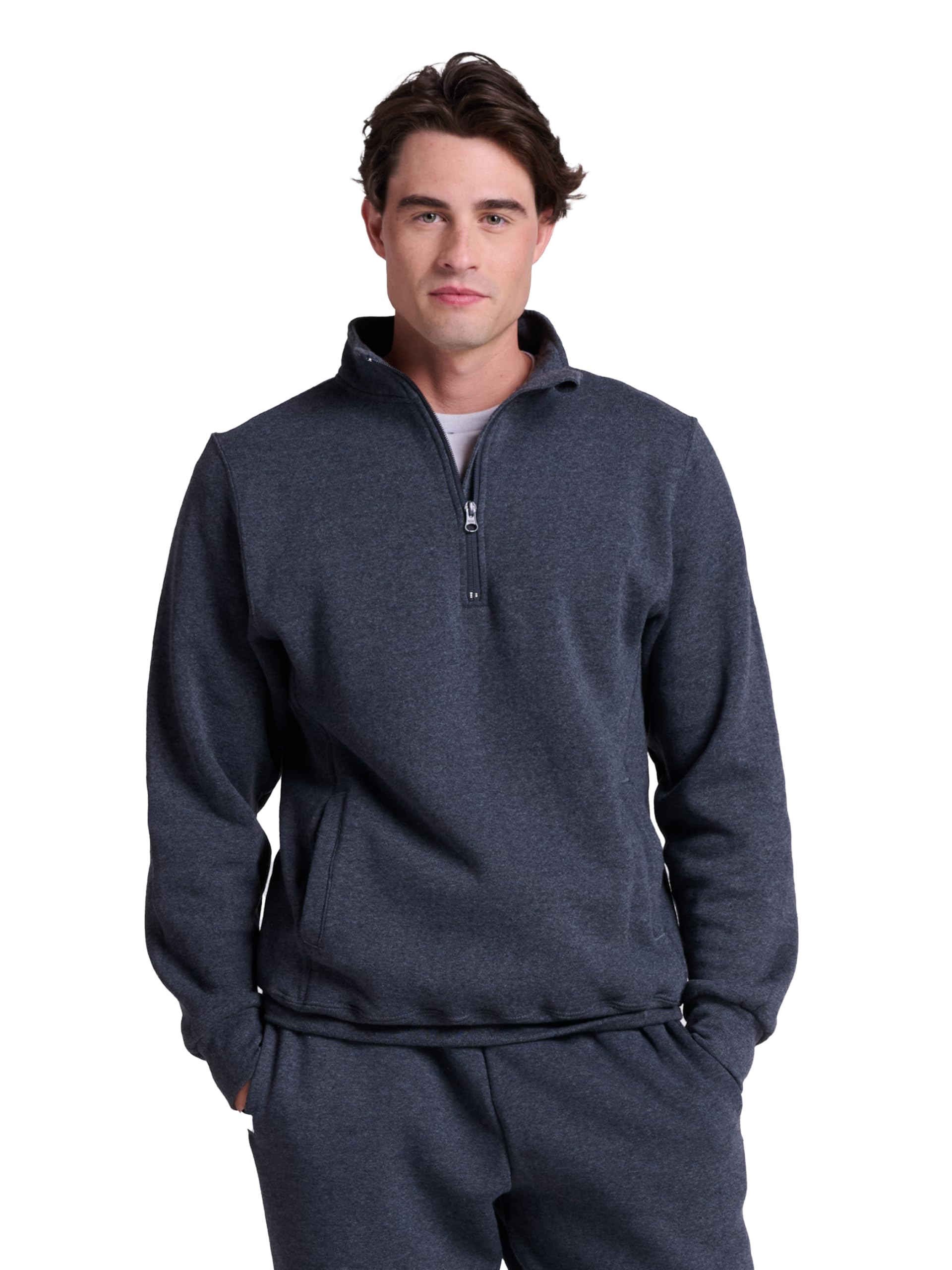 Russell Athletic Men's Black Heather Dri-Power Fleece 1/4 Zip Cadet, X-Large