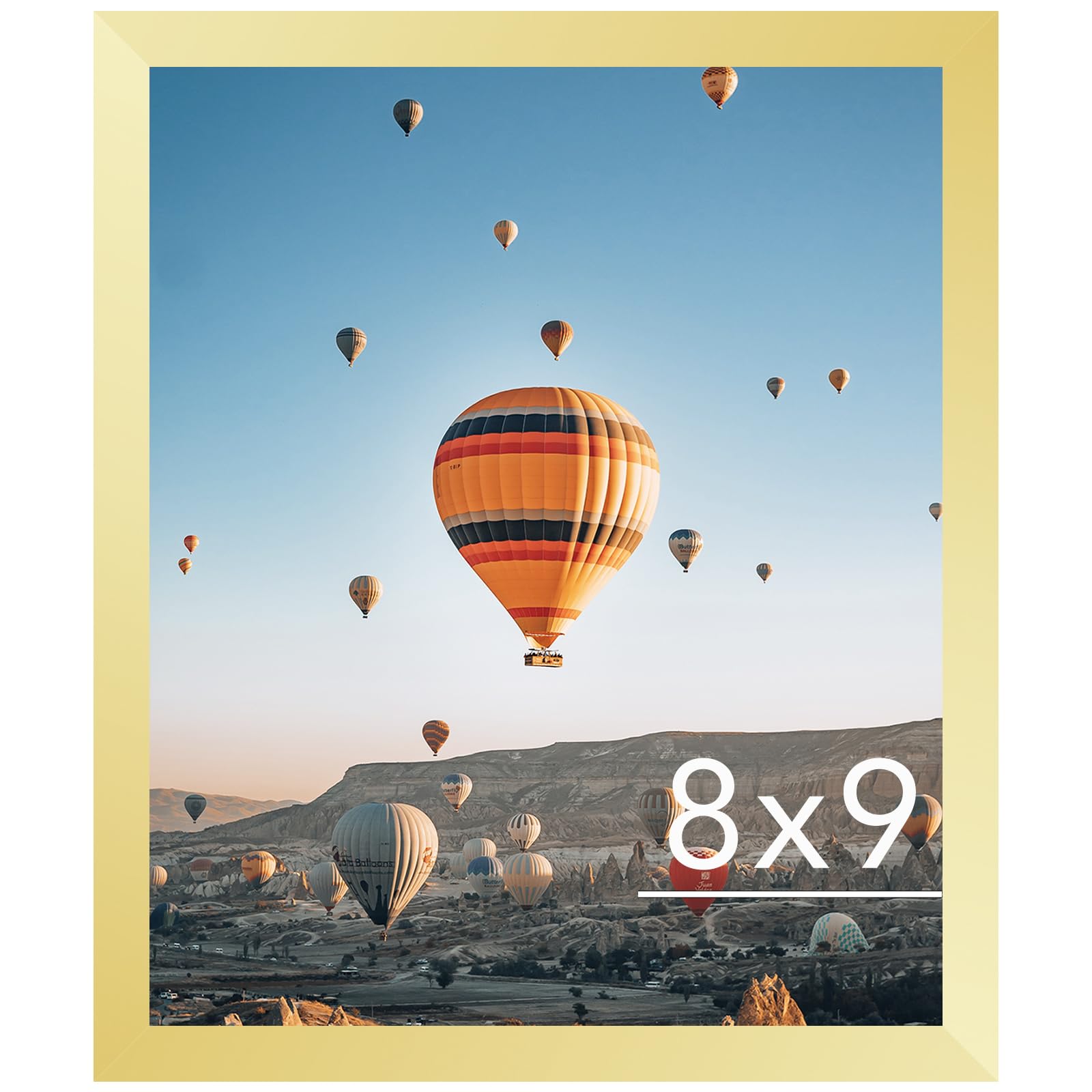 JCJMY 8x9 Picture Frame Gold for Wall Hanging or Tabletop, Wall Mounting Horizontally or Vertically, 8 x 9 Wall Gallery Poster Photo Frame with Shatter Resistant Plastic Plexiglass, Gold