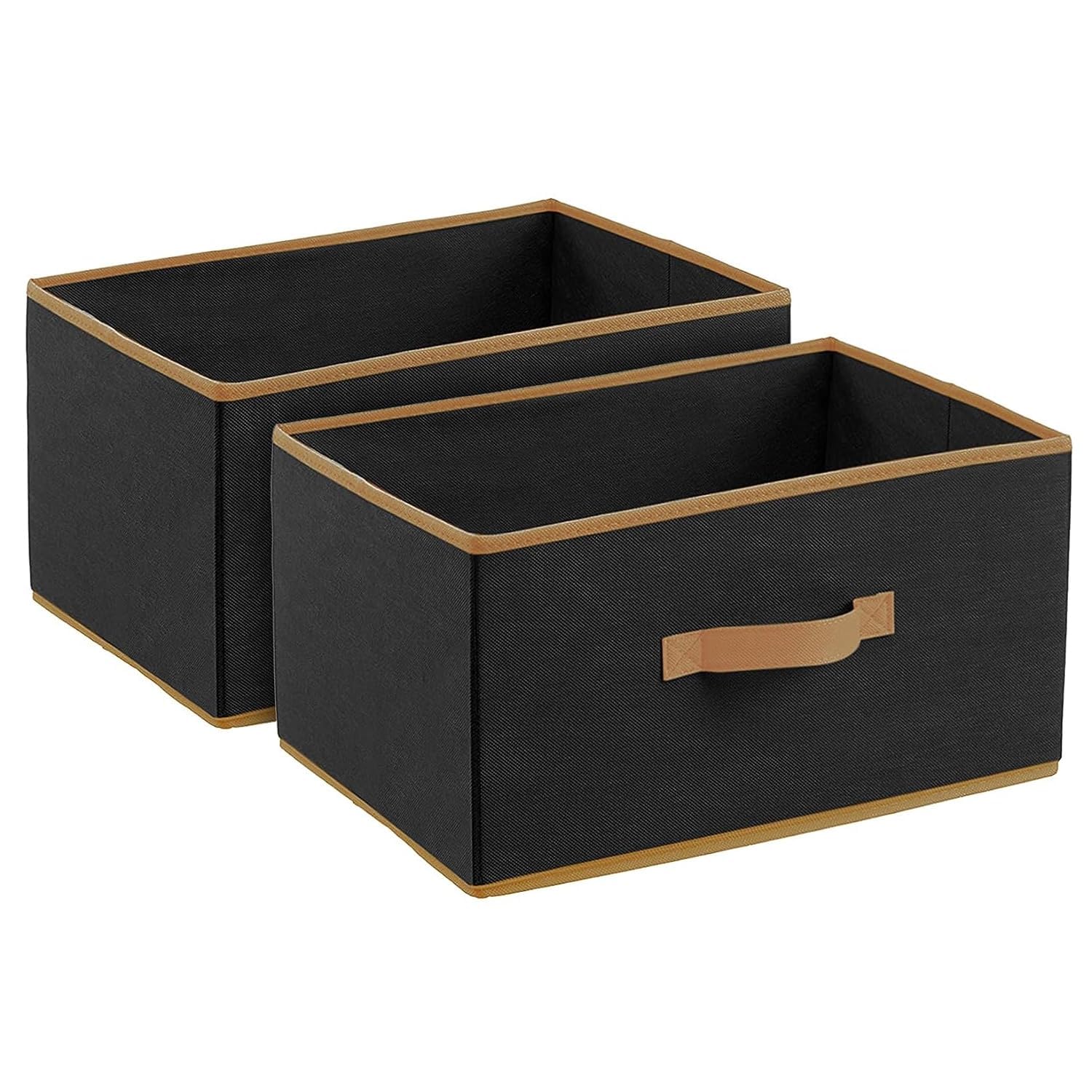 Kuber Industries Drawer Storage Box|Foldable Toys Organizer For Kids|Closet Box With Pull Out Handle|Pack of 2 (Black), Non-woven-image-46