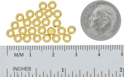 Miniatura 5 de uGems Cuentas redondas rellenas de oro de 14 quilates de 0.031 in, agujero de 0.031 in, 100 unidades
