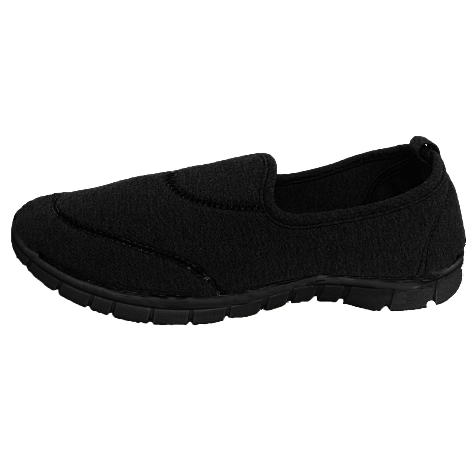 SolewishWomen Slip On Memory Foam Flexi Walk Sports Pumps, Black, 6 UK