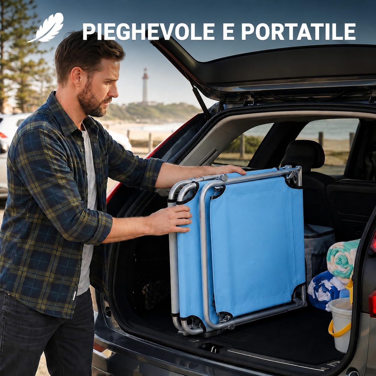 COGLIANESE CASA & RICAMBI Lettino Prendisole Azzurro (187 x 55 x 25,5 cm) - NESSUN MONTAGGIO - ANTIRUGGINE - Tessuto Oxford Traspirante e Antistrappo - Schienale Regolabile Su 5 Livelli