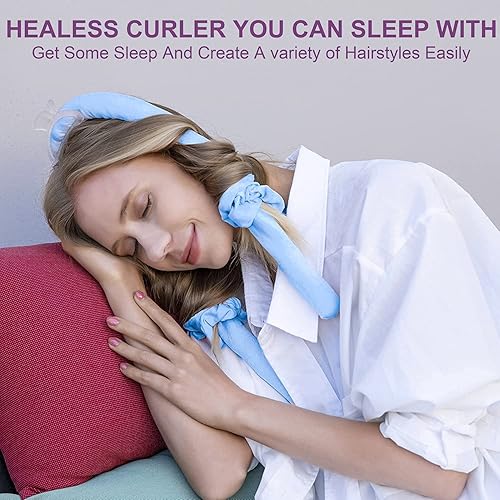 Miniatura 6 de CORATED Diadema de barra rizadora sin calor, cinta de rizo sin calor con pinzas para el cabello y coletero, rodillos de seda para dormir, rodillos