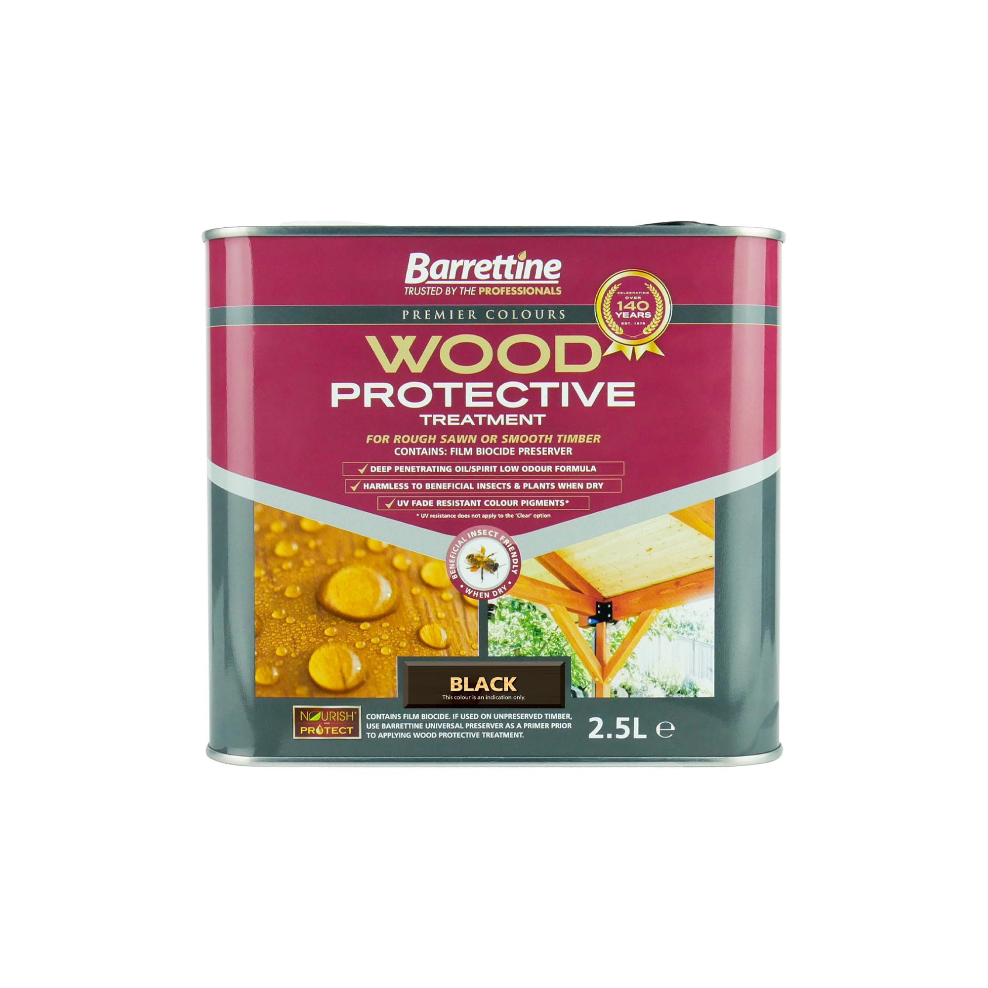 Barrettine Wood Protective Treatment (Black, 2.5L) - Ideal Treatment for Outdoor Treated Timber Structures. Wood Protector Oil with Water Repellent Qualities. UV & Fade Resistant.