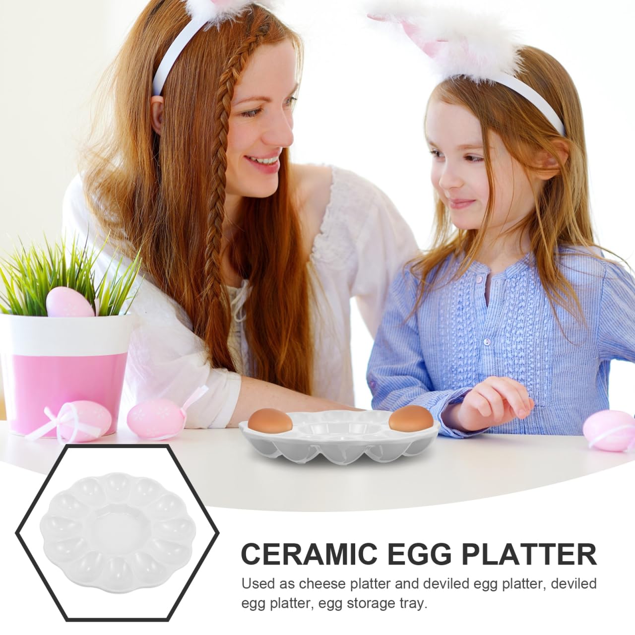 Homoyoyo Bandeja para Huevos Rellenos Compartimentos con Fondo Plano Estable para Servir Hogar y Restaurante Fácil de Limpiar Porcelana Clásica