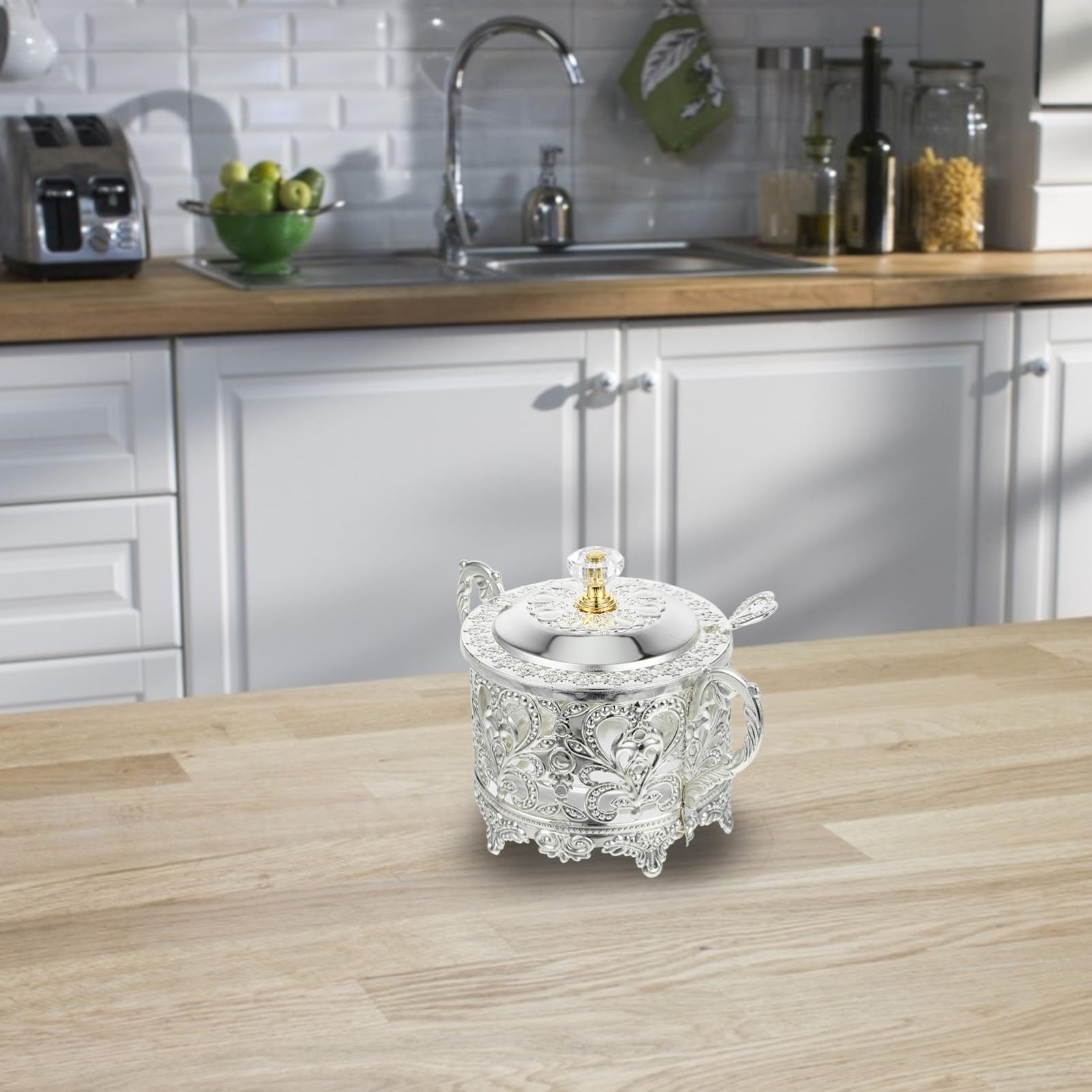 DECHOUS Elegant Embossed Seasoning Jar Condiment Container for Sugar Salt and Spices Kitchen Storage for Organizing Condiments