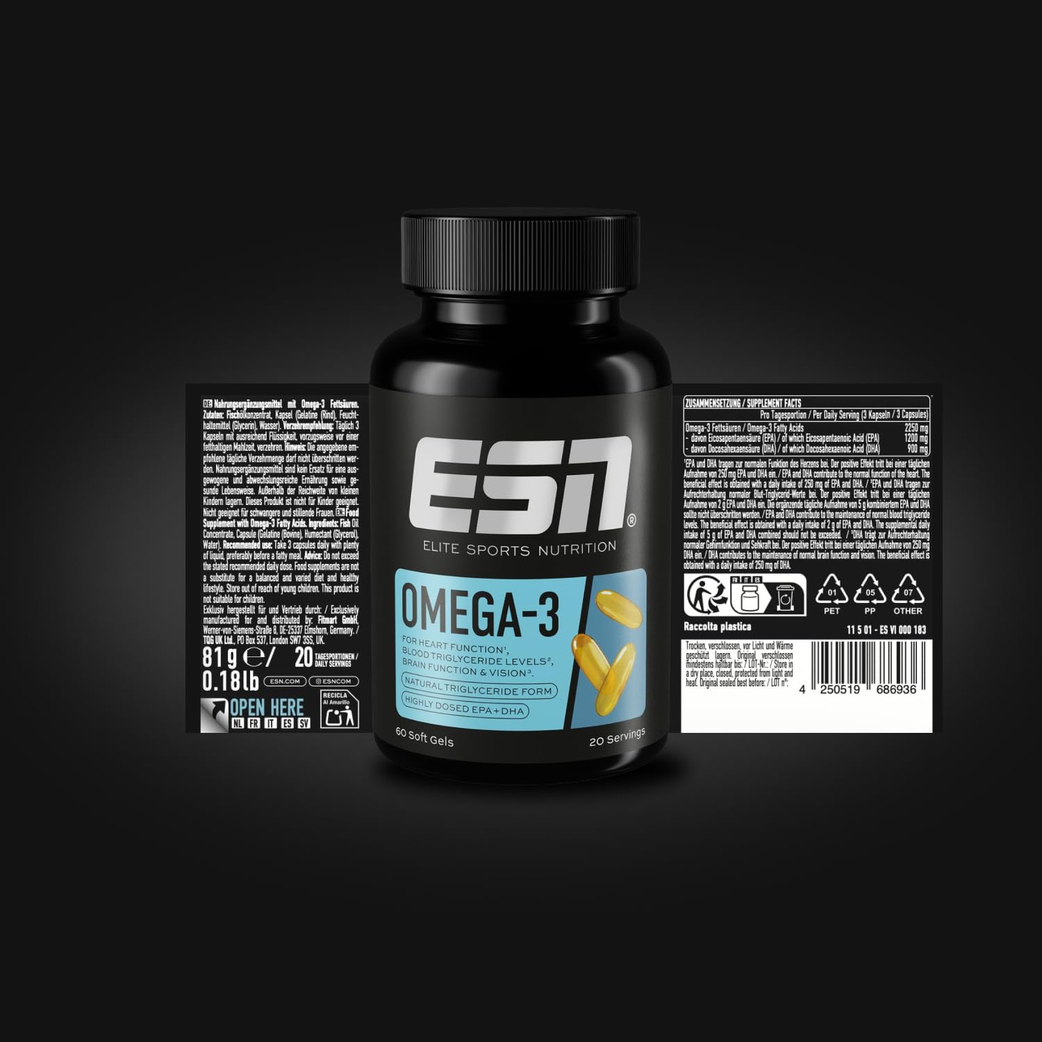 ESN Super Omega-3, 60 Kapseln, hochdosiert – Ansicht 2
