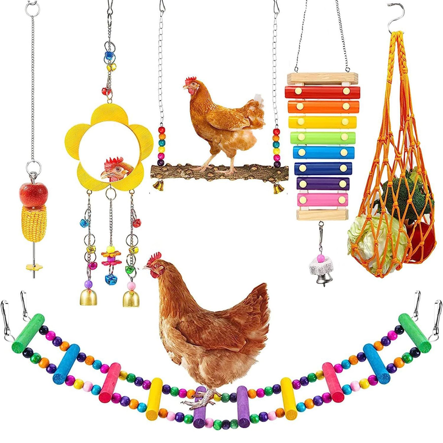 Jouets pour poulet avec xylophone musical et miroir pour rompre l'ennui au poulailler