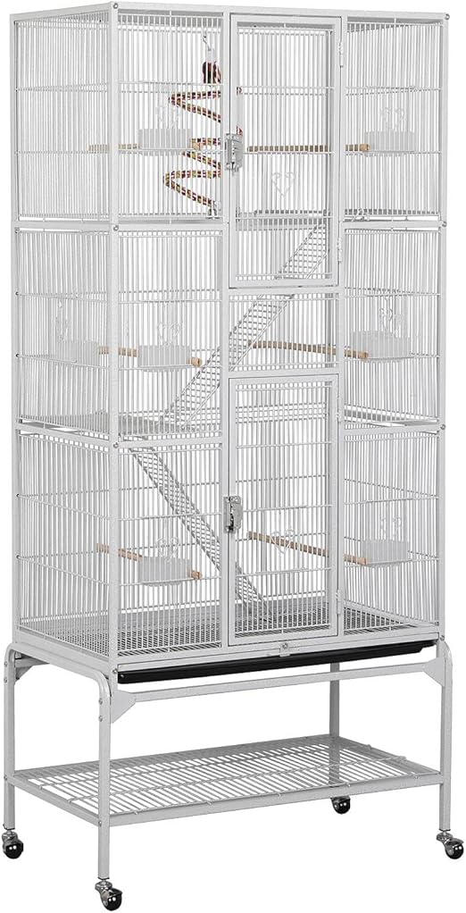 Yaheetech 69-Inch Extra Large Wrought Animal Cage Metal 3 Levels Small Animal Cage w/Cross Shelves and Ladders for Ferret Chinchilla Sugar Glider Squirrel, White