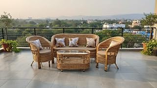 KANEKARTS Bamboo 5 Seater Handmade Cane Sofa Set with Table for Home, Office, Living Room, Balcony, Garden, Indoor & Outdoor Price In India