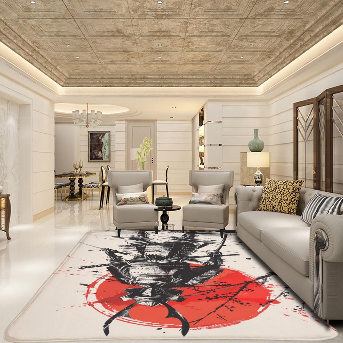 Ink Style Armor Warrior Carpet, Knights Dressed in Shining Armor, Galloping on The Battlefield with Bravery and Glory as Their Belief. Washable Non-Slip Home Decoration Non-Slip Carpet 24x36inch