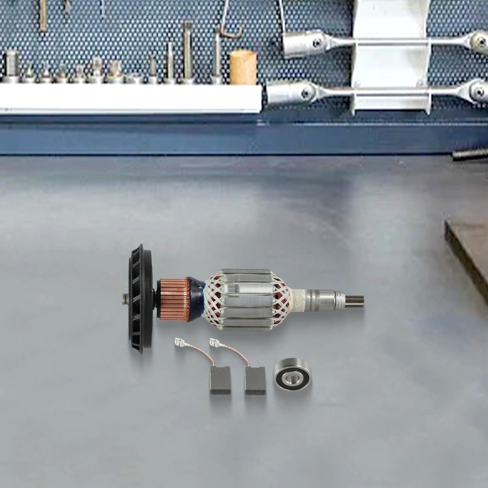 Lot de 4 ancrages de rotor de rechange pour marteau de démolition Bosch GBH11DE GSH11E, 220-240 V, 208 mm, 4 pièces avec brosse en carbone et roulement