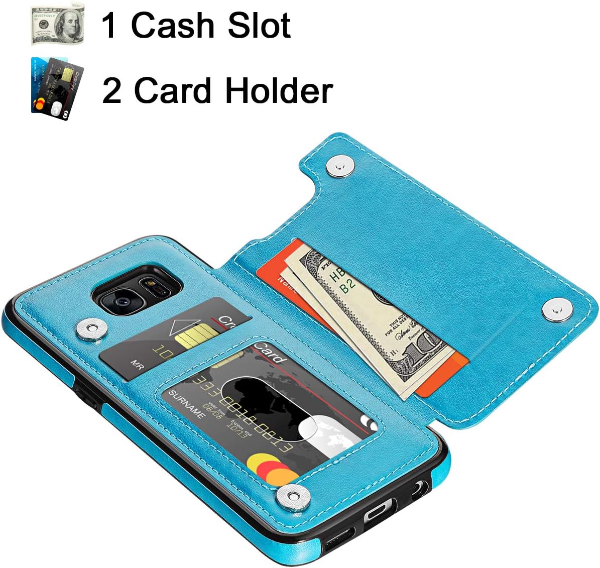 HianDier Wallet Case for Galaxy S7 Edge, Slim Protective Case with Credit Card Slot Holder Flip Folio Soft PU Leather Magnetic Closure Cover Case Compatible with Samsung Galaxy S7 Edge, Lake Blue