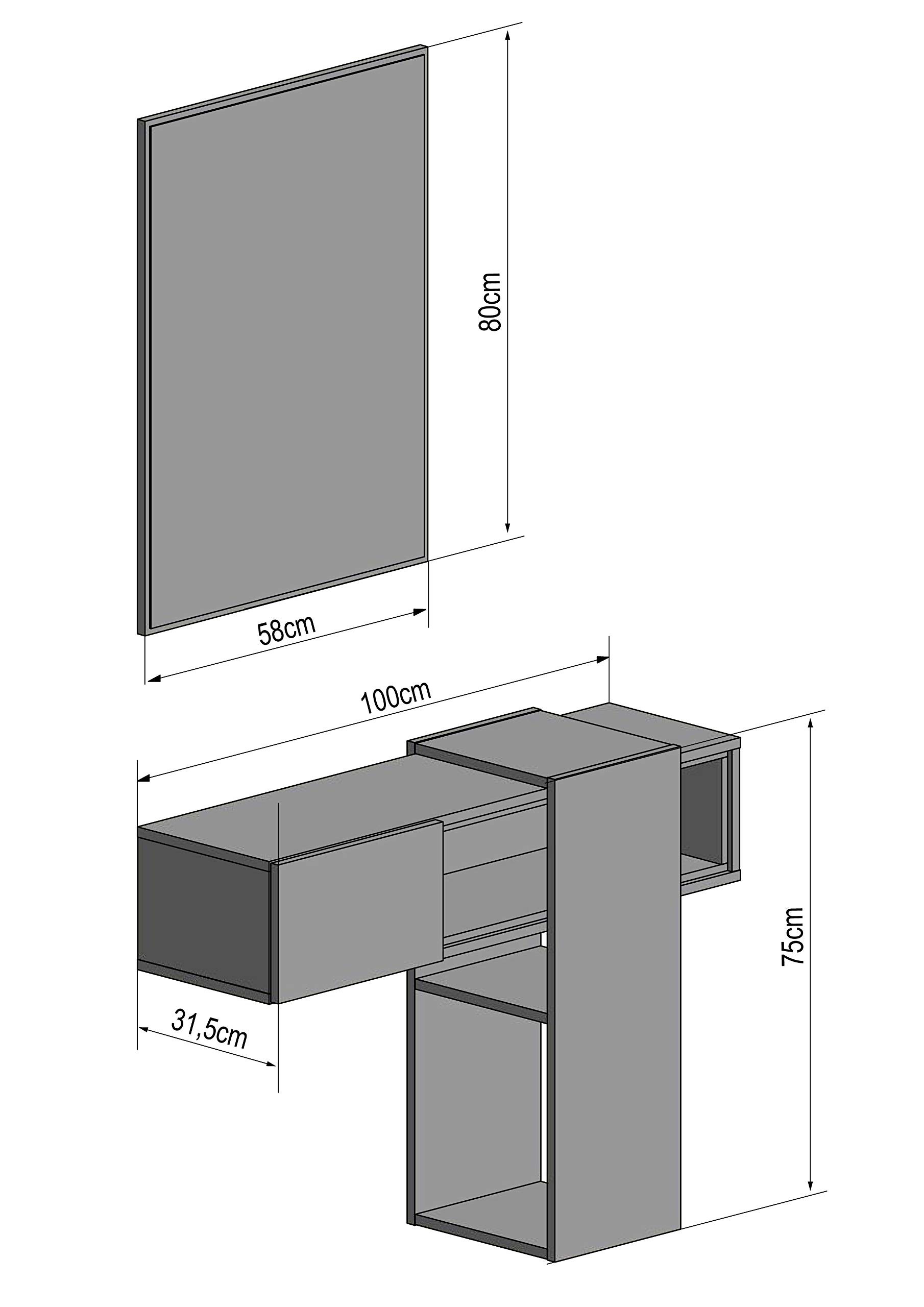 BRICOZONE Mobile Sospeso Scorrevole Da Ingresso Con Specchio Moderno Contemporaneo Salvaspazio Innovativo Funzionale Pensili Pannelli Legno Rettangolare Parete 100 x 31.5 x 75 cm Bianco Grigio Cemento