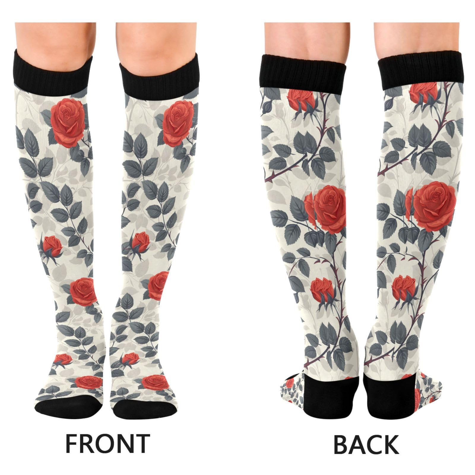 MFTJYO Rose Red Floral Oil Flower Compression Socks for Women Men Circulation Long Knee High Socks for Athletic Sports Running