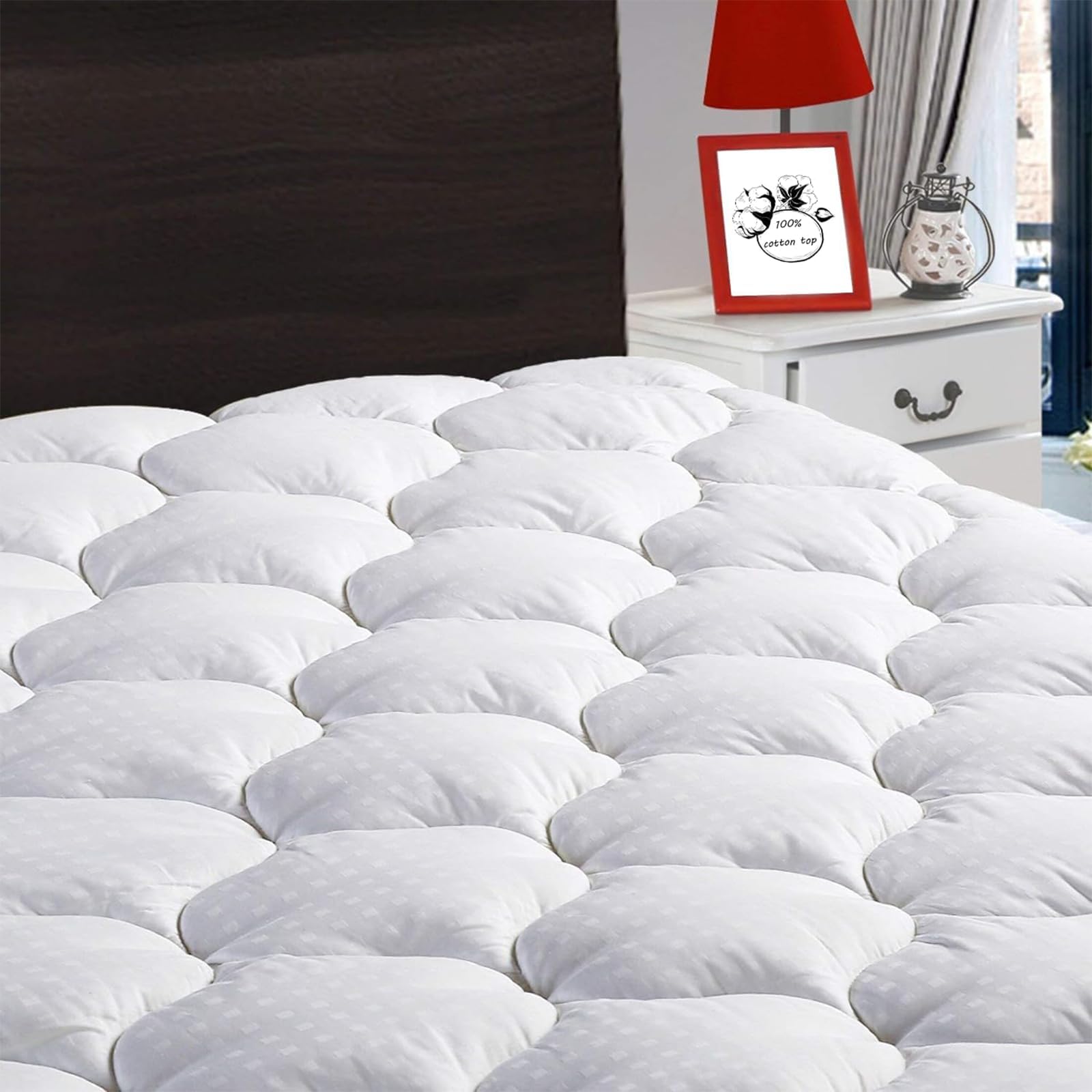 LEISURE TOWN Cotton Full XL Size Mattress Pad Fitted Quilted Mattress Cover Pillow Top Mattress Topper Cooling Soft Breathable Mattress Protector with 8-21 Deep Pocket,Machine Washable (54x75 White)