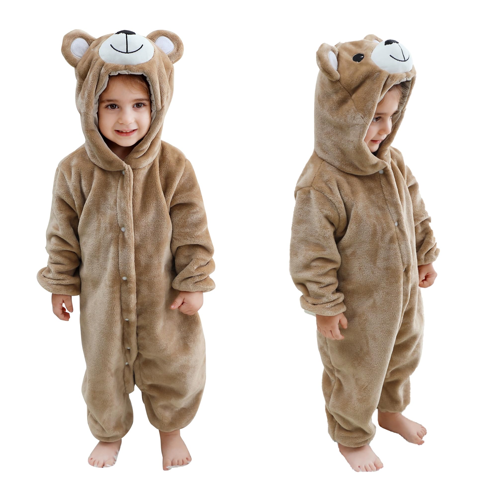 Grenouillère Bébé en Flanelle Ours Multicolore Fermeture à Boutons-Pression Combinaison Hiver Douce et Confortable pour Nouveau-Né et Nourrisson,2-36 Mois