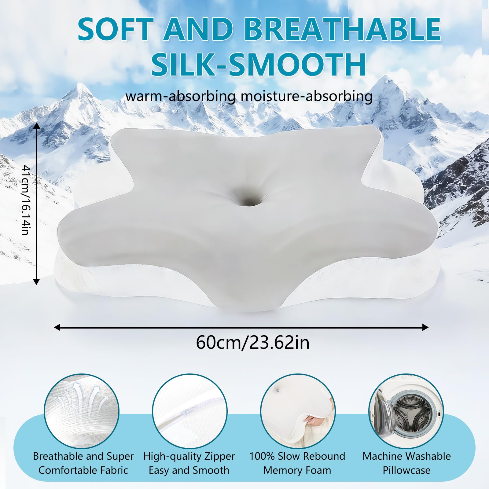 Nackenkissen Kopfkissen,Memory Foam Kissen, Nackenstützkissen,60x41x9/13cm | Ergonomisches Seitenschläferkissen Orthopädisches Kissen für Seiten, Rücken & Bauchschläfer