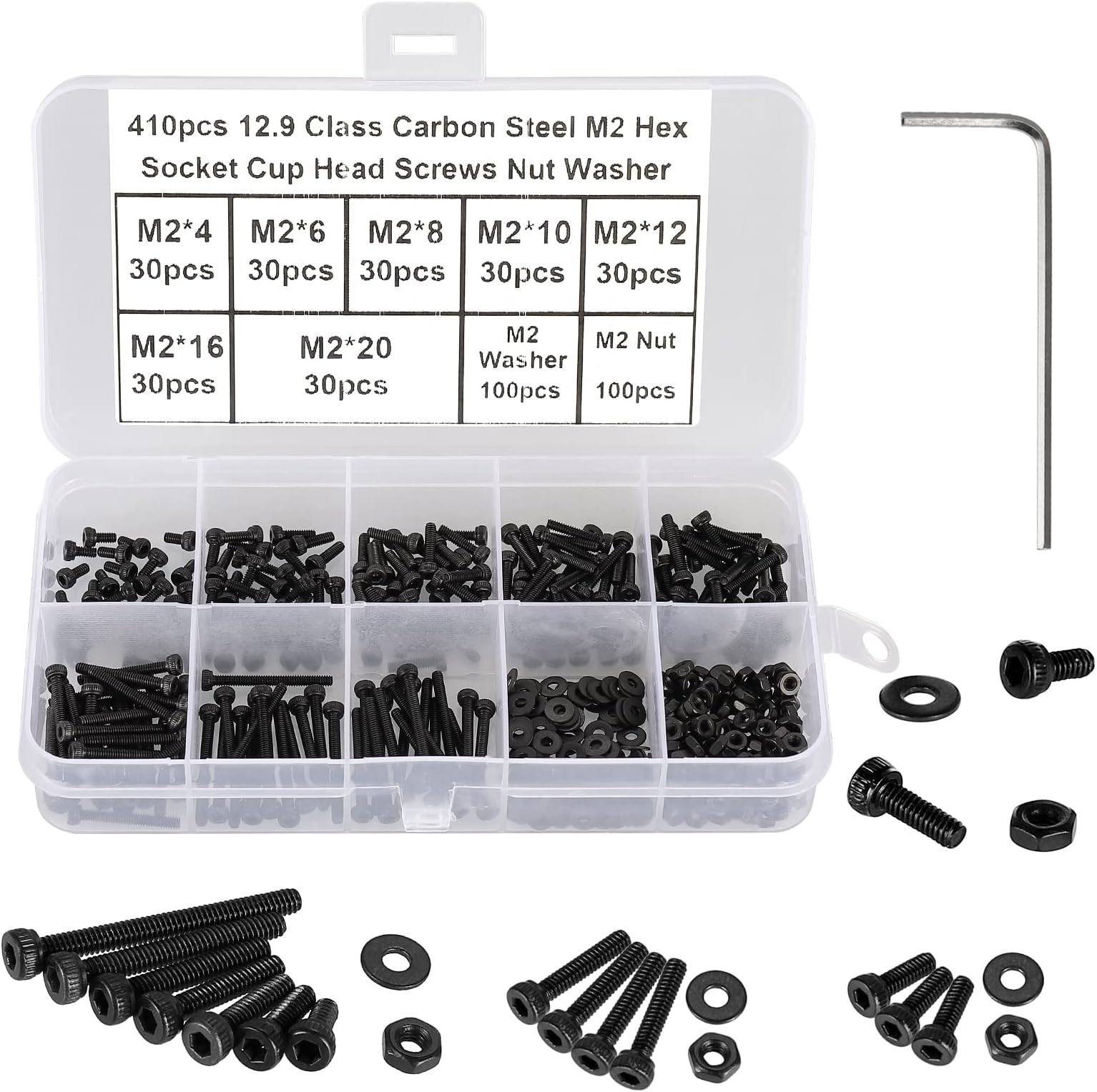 410 PCS Grade12.9 Small M2 Machine Screw Kit